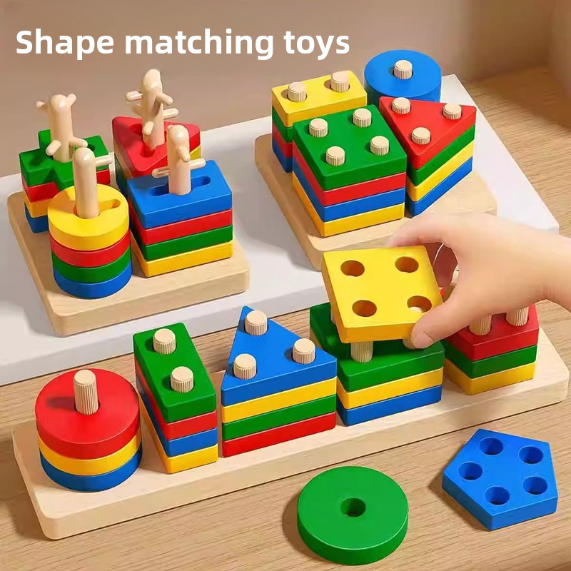 Wooden Montessori Geometry Column Educational Toy Set